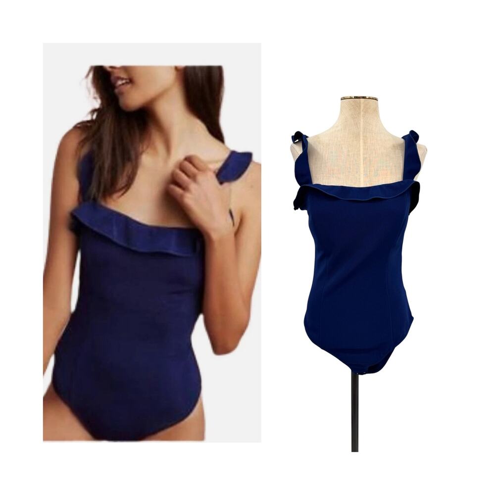 Capulet Royal Blue Ruffle Bodysuit Sleeveless Stretch Party Top Size Medium